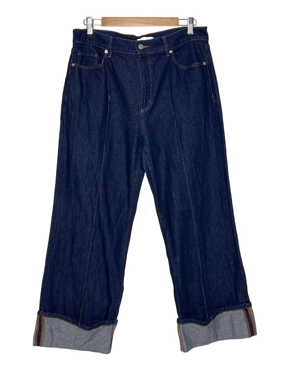 LOFT THE WIDE LEG Dark Blue High Rise Cuffed Jeans Women's Size 8